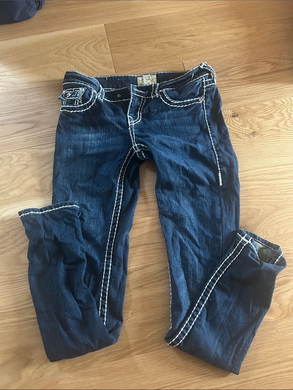 L.A. idol Dark Blue Skinny Jeans with White Contrast Stitching